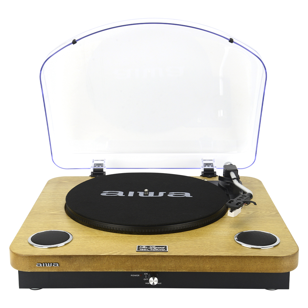 AIWA GBTUR-120WD UK Wooden All in one Turntable / Music Centre wireless Bluetooth / Radio / Built in Amp / Stereo Speakers /SD Card Reader Wood